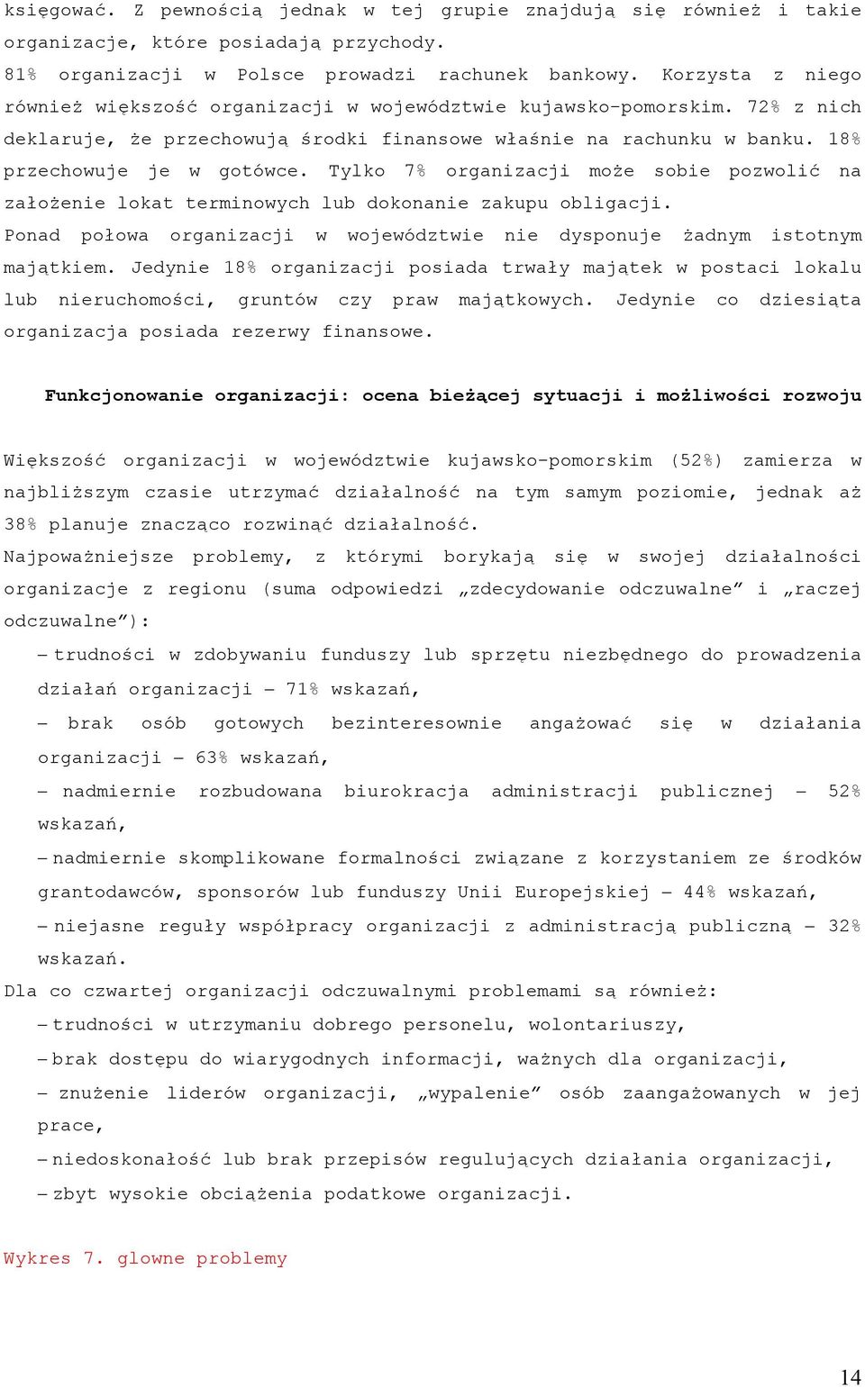 Tylko 7% organizacji może sobie pozwolić na założenie lokat terminowych lub dokonanie zakupu obligacji. Ponad połowa organizacji w województwie nie dysponuje żadnym istotnym majątkiem.