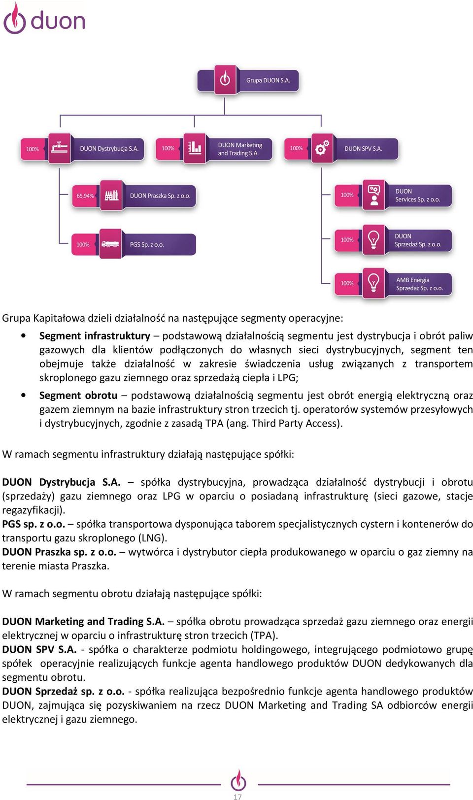 podstawową działalnością segmentu jest obrót energią elektryczną oraz gazem ziemnym na bazie infrastruktury stron trzecich tj.