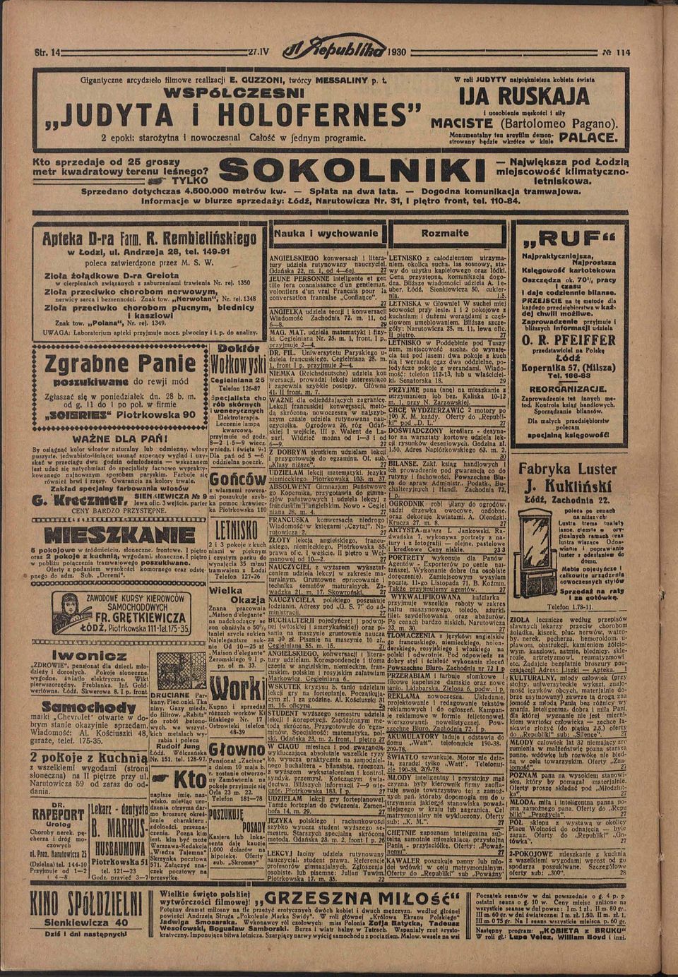 TYLKO S O K O L N I K I W roli JUDYTY nalpłęknleliia kobieta świata I J A R U S K A J A i uosobienie męskości I ałly MACISTE (Bartolomeo Pagano).