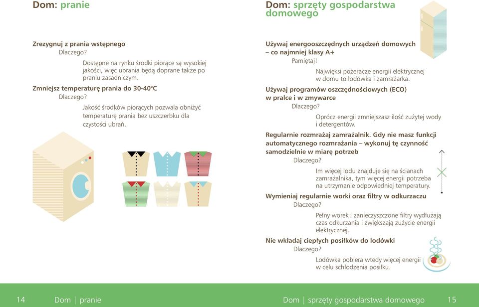 Używaj energooszczędnych urządzeń domowych co najmniej klasy A+ Pamiętaj! Najwięksi pożeracze energii elektrycznej w domu to lodówka i zamrażarka.