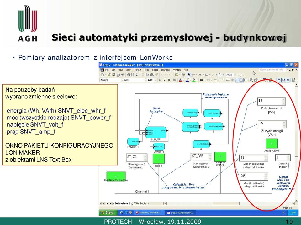 wybrano zmienne sieciowe: energia (Wh, VArh) SNVT_elec_whr_f moc