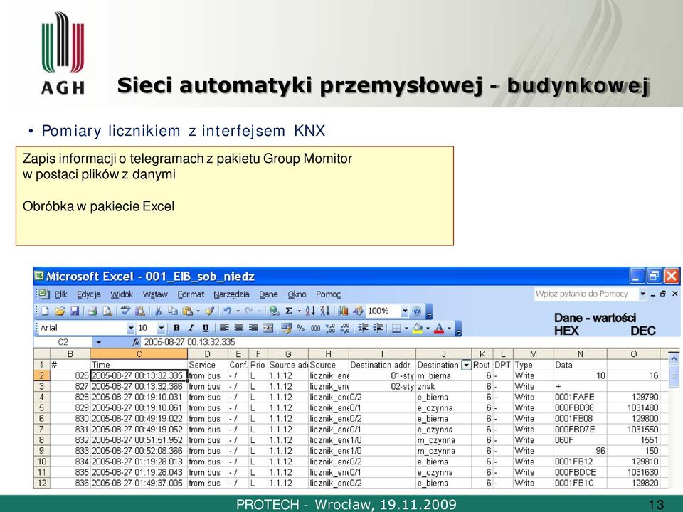 KNX Zapis informacji o telegramach z