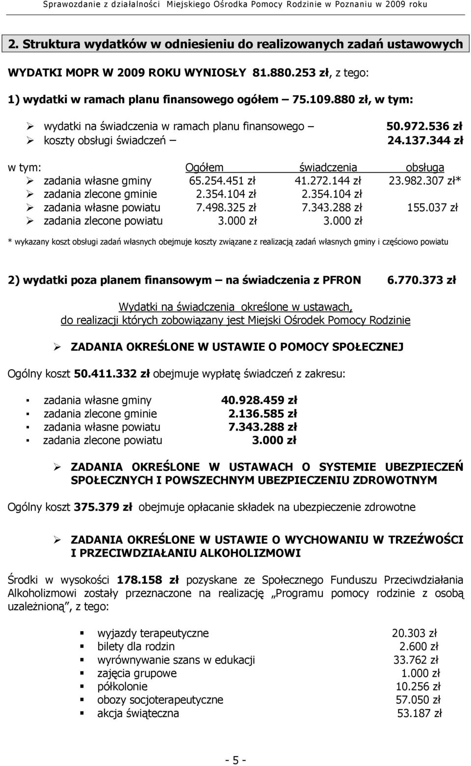 144 zł 23.982.307 zł* zadania zlecone gminie 2.354.104 zł 2.354.104 zł zadania własne powiatu 7.498.325 zł 7.343.288 zł 155.037 zł zadania zlecone powiatu 3.000 zł 3.