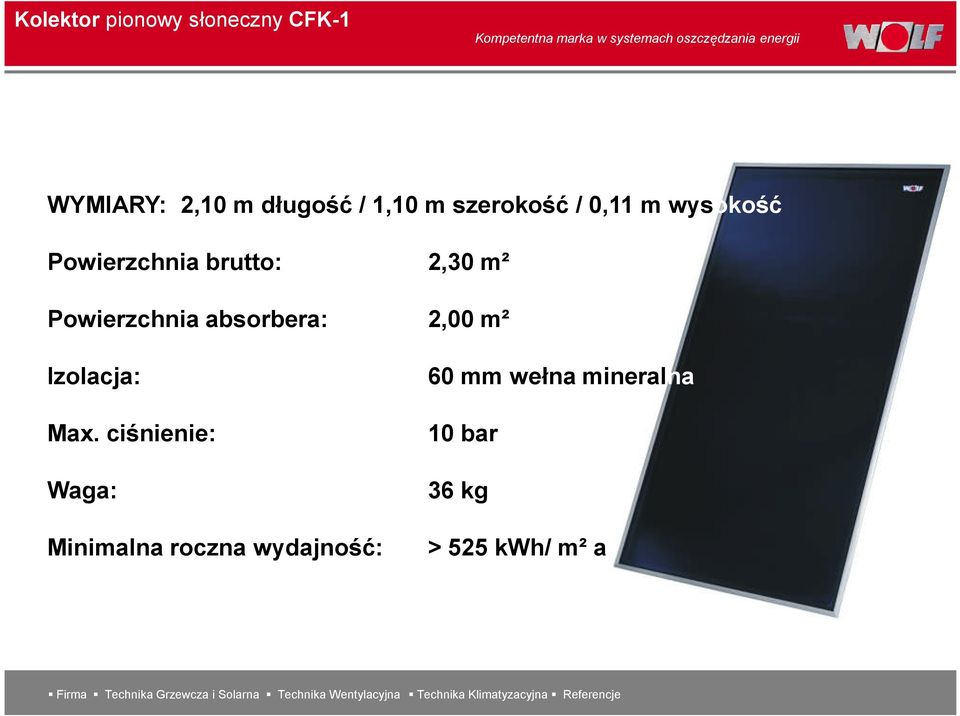 Powierzchnia absorbera: 2,00 m² Izolacja: 60 mm wełna mineralna