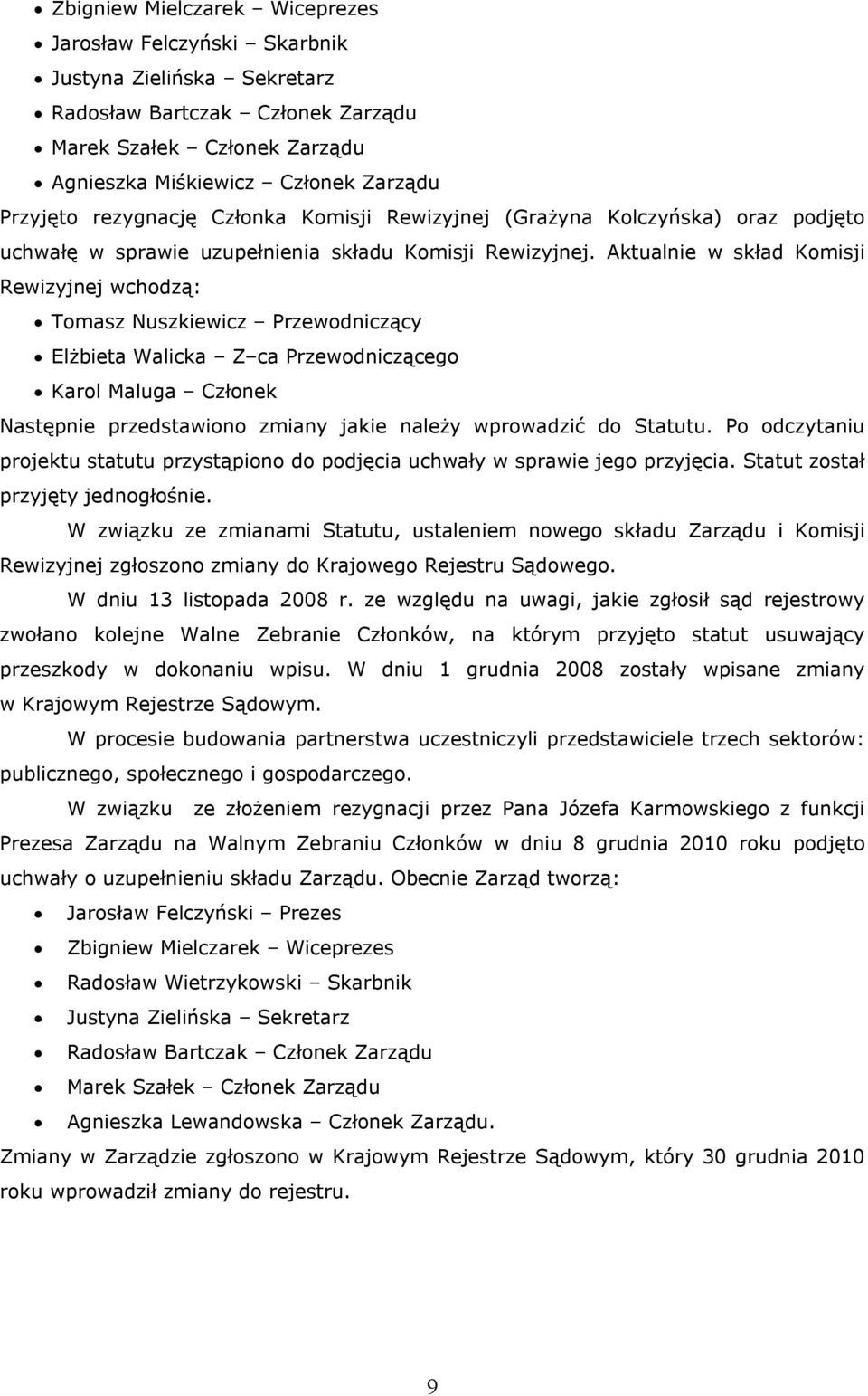 Aktualnie w skład Komisji Rewizyjnej wchodzą: Tomasz Nuszkiewicz Przewodniczący Elżbieta Walicka Z ca Przewodniczącego Karol Maluga Członek Następnie przedstawiono zmiany jakie należy wprowadzić do