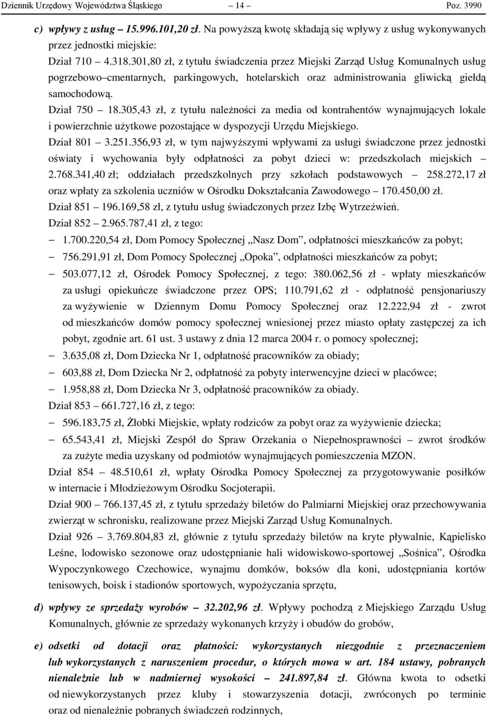 305,43 zł, z tytułu należności za media od kontrahentów wynajmujących lokale i powierzchnie użytkowe pozostające w dyspozycji Urzędu Miejskiego. Dział 801 3.251.