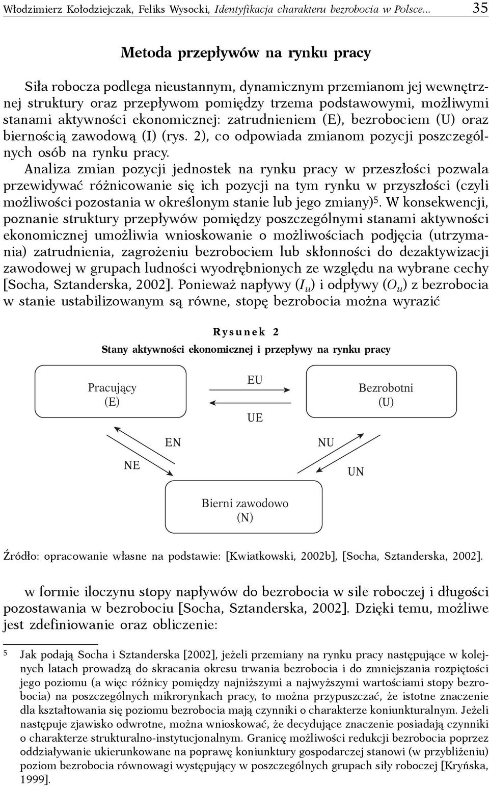 ekonomicznej: zatrudnieniem (E), bezrobociem (U) oraz biernością zawodową (I) (rys. 2), co odpowiada zmianom pozycji poszczególnych osób na rynku pracy.