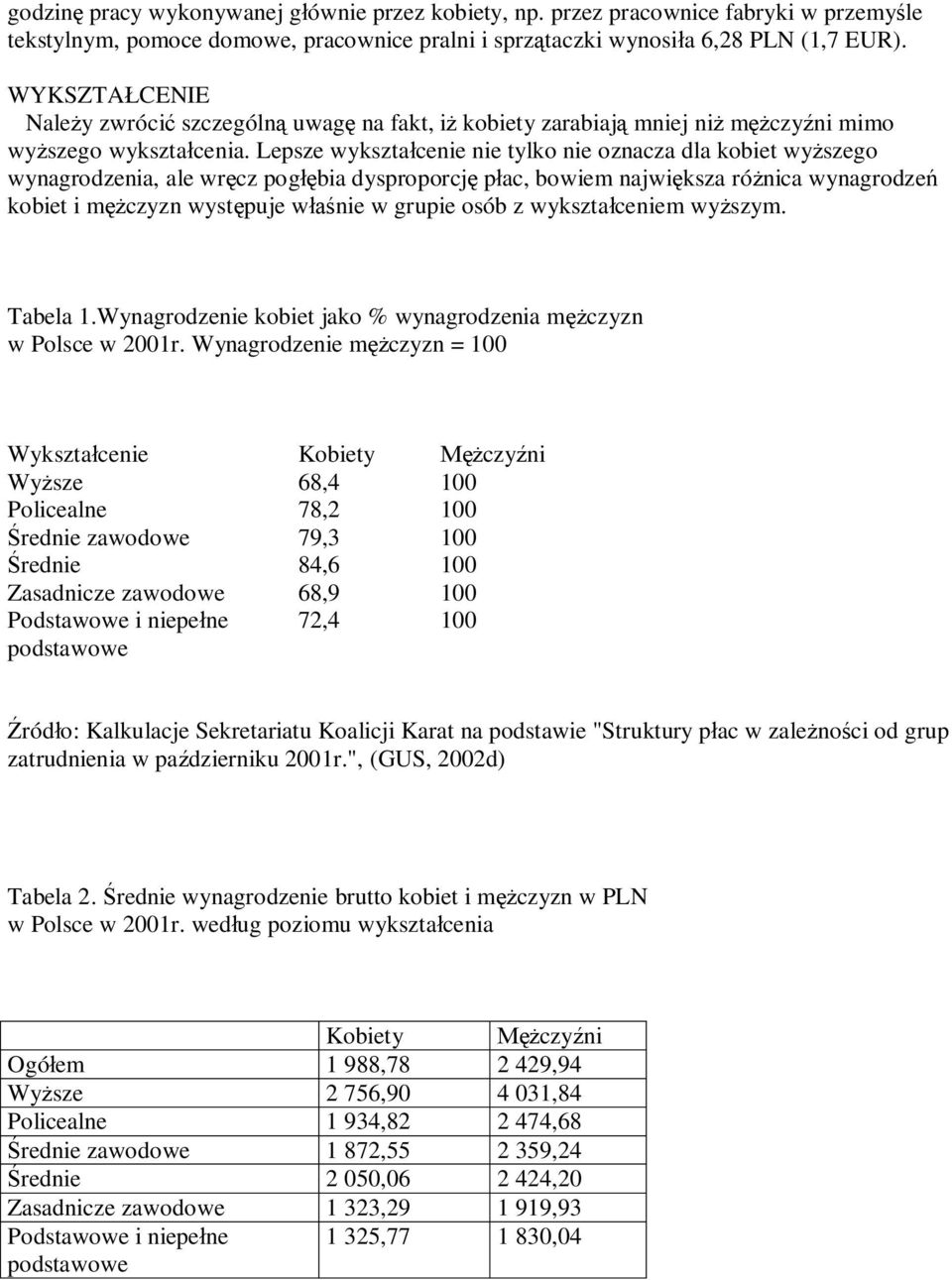 Lepsze wykszta cenie nie tylko nie oznacza dla kobiet wy szego wynagrodzenia, ale wr cz pog bia dysproporcj p ac, bowiem najwi ksza ró nica wynagrodze kobiet i m czyzn wyst puje w nie w grupie osób z