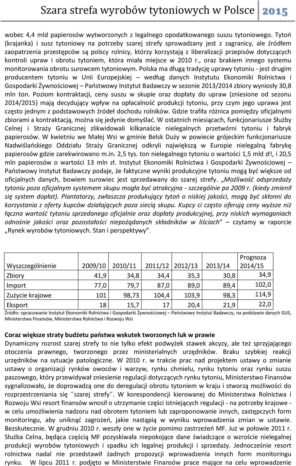 dotyczących kontroli upraw i obrotu tytoniem, która miała miejsce w 2010 r., oraz brakiem innego systemu monitorowania obrotu surowcem tytoniowym.