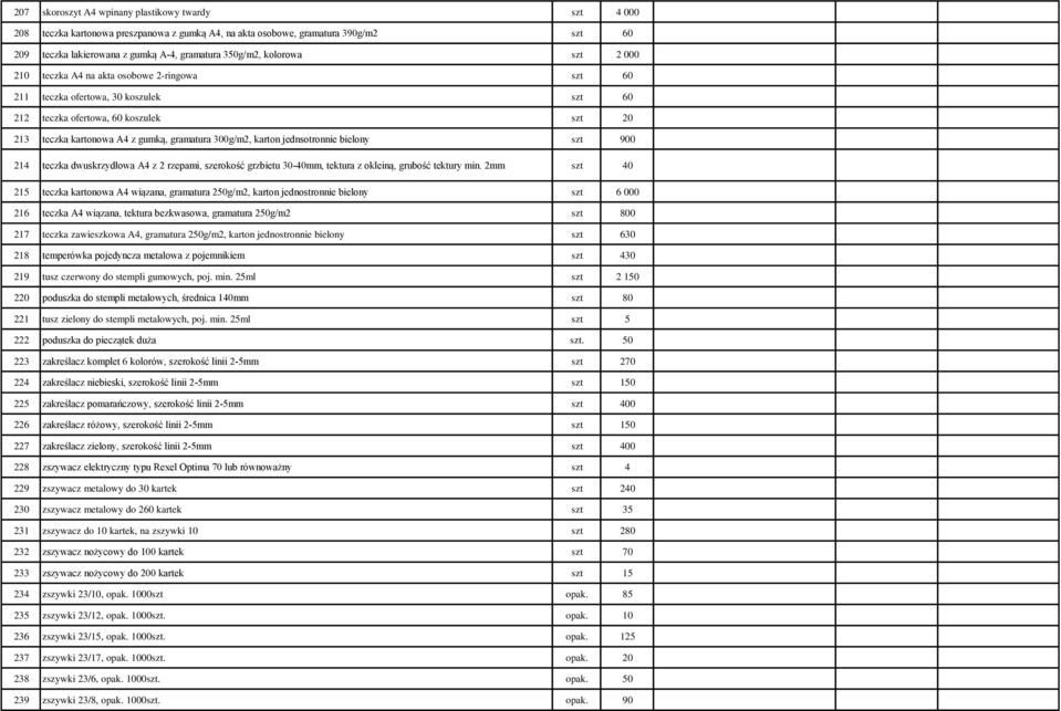 karton jednsotronnie bielony szt 900 214 teczka dwuskrzydłowa A4 z 2 rzepami, szerokość grzbietu 30-40mm, tektura z okleiną, grubość tektury min.