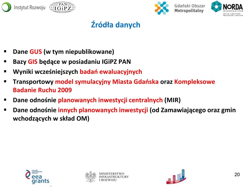 oraz Kompleksowe Badanie Ruchu 2009 Dane odnośnie planowanych inwestycji centralnych (MIR)