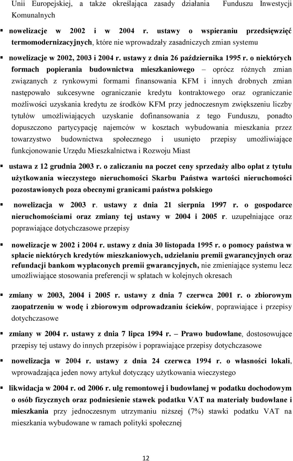 o niektórych formach popierania budownictwa mieszkaniowego oprócz różnych zmian związanych z rynkowymi formami finansowania KFM i innych drobnych zmian następowało sukcesywne ograniczanie kredytu