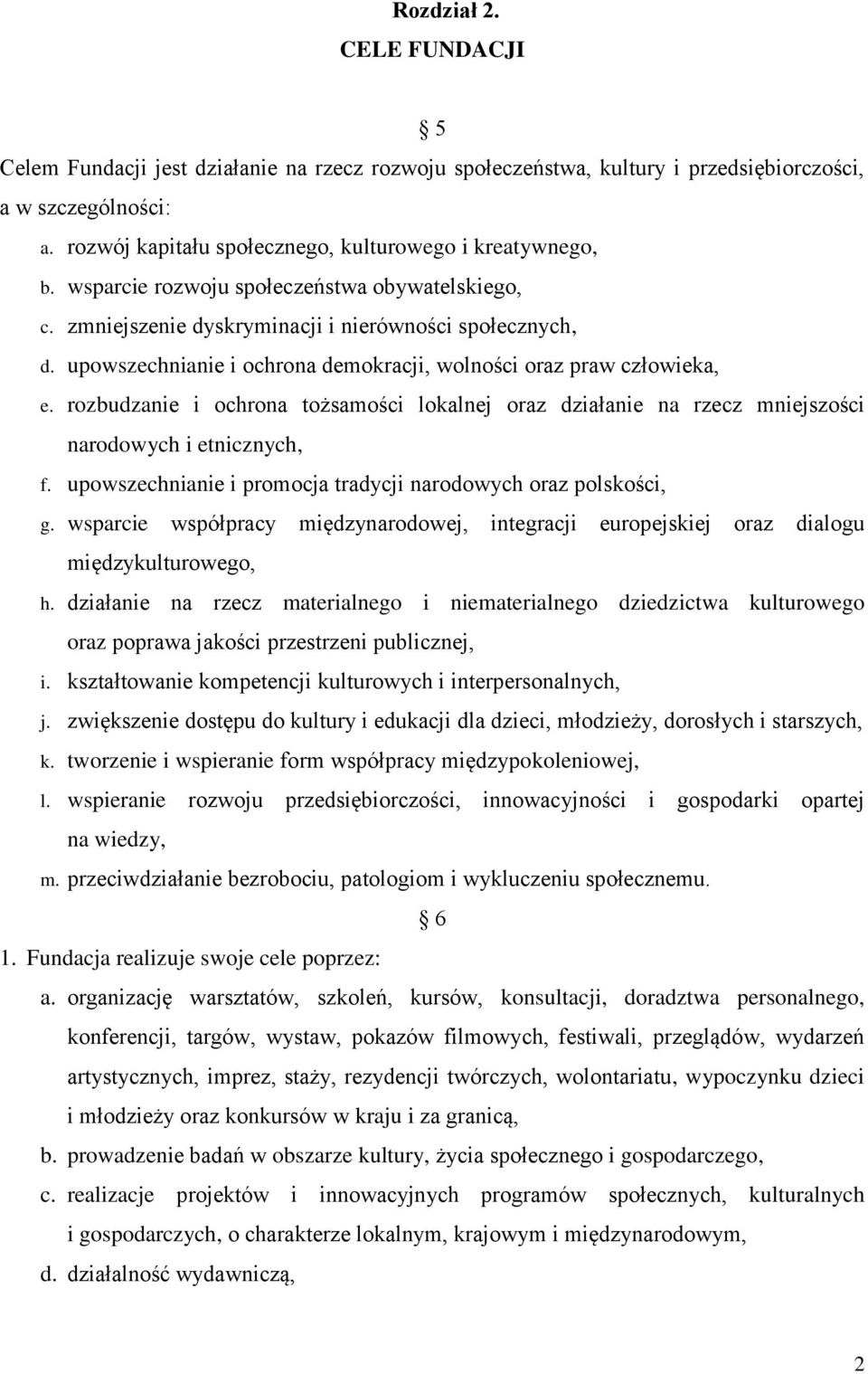 rozbudzanie i ochrona tożsamości lokalnej oraz działanie na rzecz mniejszości narodowych i etnicznych, f. upowszechnianie i promocja tradycji narodowych oraz polskości, g.