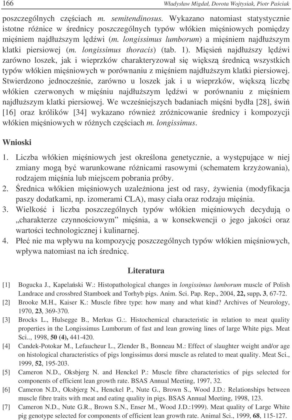 longissimus thoracis) (tab. 1).