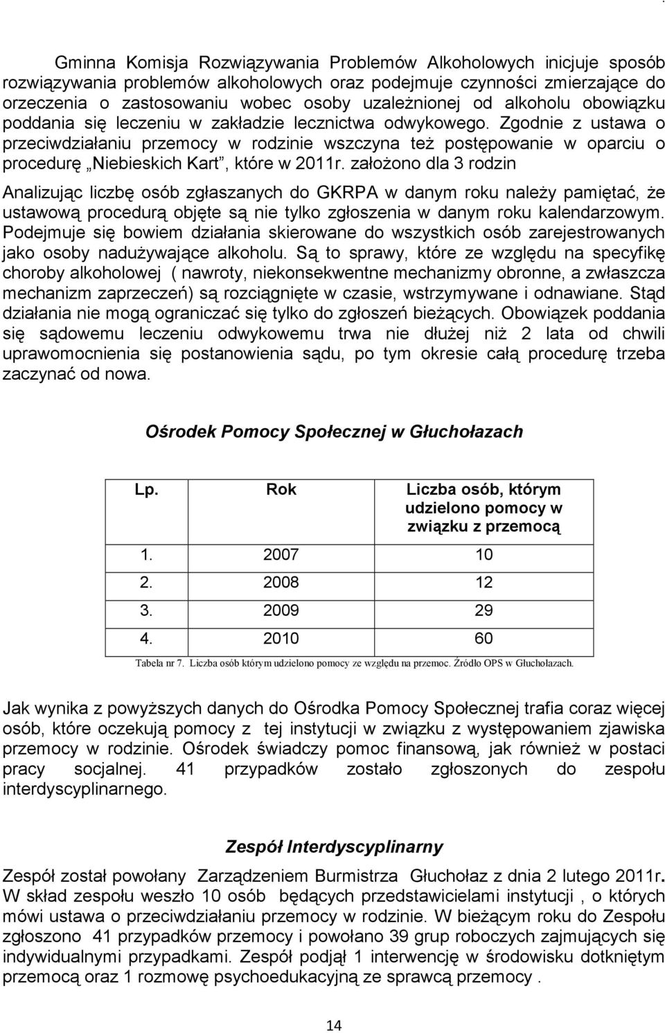 Zgodnie z ustawa o przeciwdziałaniu przemocy w rodzinie wszczyna też postępowanie w oparciu o procedurę Niebieskich Kart, które w 2011r.