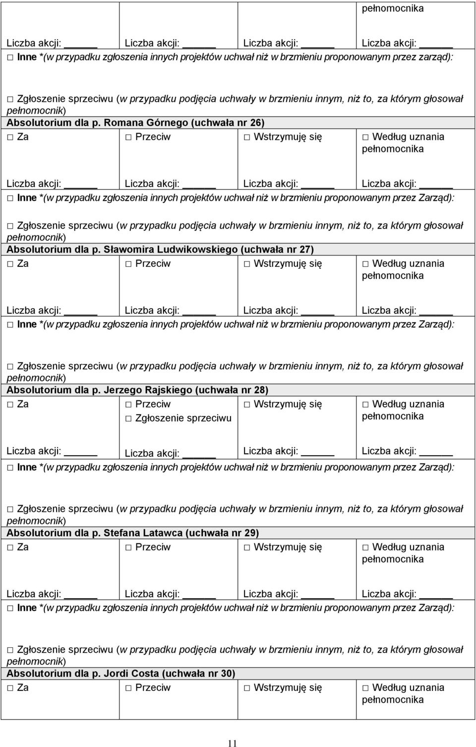 Sławomira Ludwikowskiego (uchwała nr 27) Absolutorium dla p.