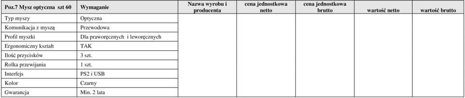 leworęcznych Ergonomiczny kształt TAK Ilość przycisków 3