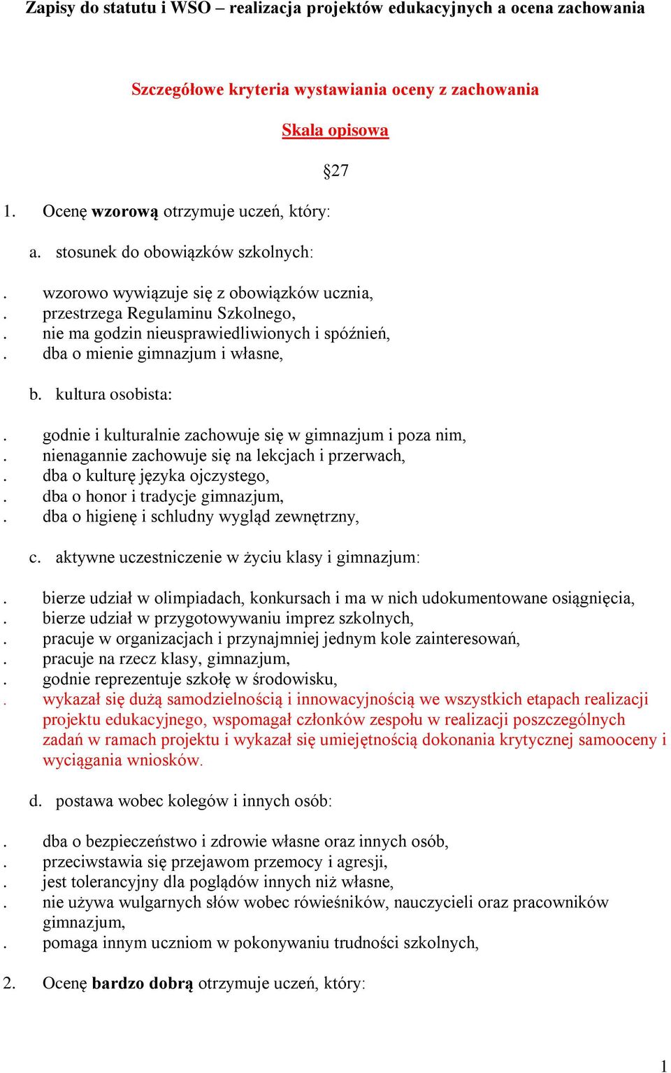 nienagannie zachowuje się na lekcjach i przerwach,. dba o honor i tradycje. bierze udział w olimpiadach, konkursach i ma w nich udokumentowane osiągnięcia,.