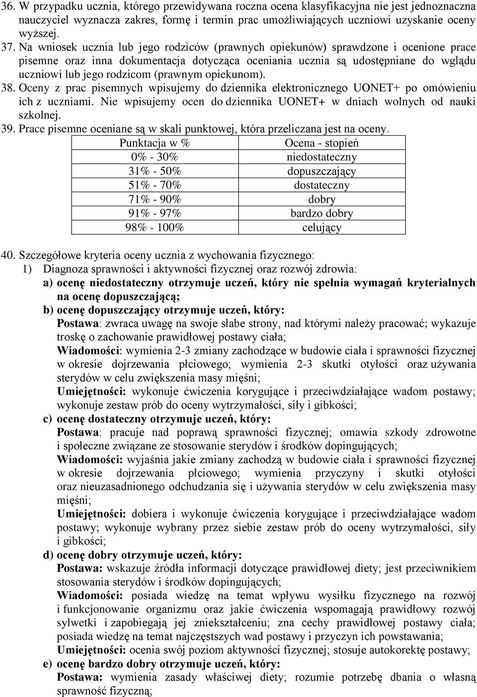 (prawnym opiekunom). 38. Oceny z prac pisemnych wpisujemy do dziennika elektronicznego UONET+ po omówieniu ich z uczniami. Nie wpisujemy ocen do dziennika UONET+ w dniach wolnych od nauki szkolnej.