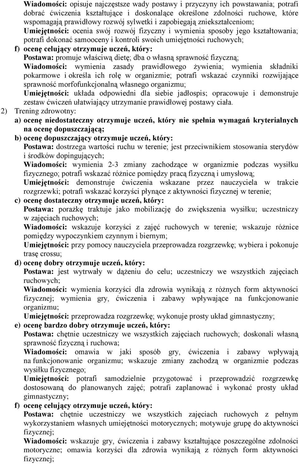 właściwą dietę; dba o własną sprawność fizyczną; Wiadomości: wymienia zasady prawidłowego żywienia; wymienia składniki pokarmowe i określa ich rolę w organizmie; potrafi wskazać czynniki rozwijające