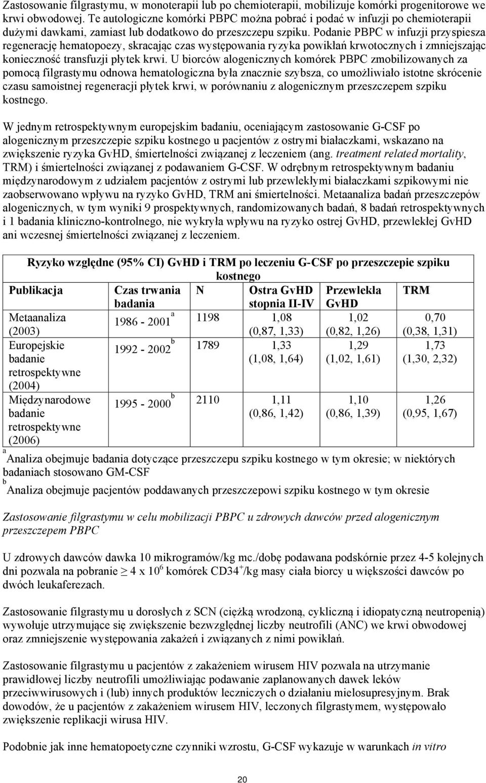 Podanie PBPC w infuzji przyspiesza regenerację hematopoezy, skracając czas występowania ryzyka powikłań krwotocznych i zmniejszając konieczność transfuzji płytek krwi.