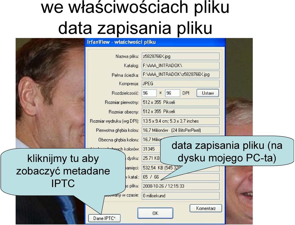 zobaczyć metadane IPTC data