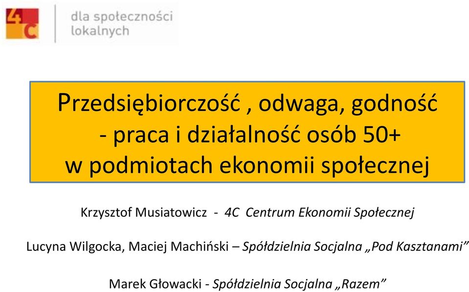 Ekonomii Społecznej Lucyna Wilgocka, Maciej Machiński Spółdzielnia