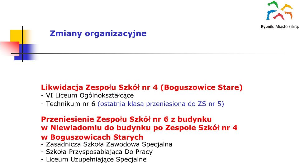 Zespołu Szkół nr 6 z budynku w Niewiadomiu do budynku po Zespole Szkół nr 4 w Boguszowicach