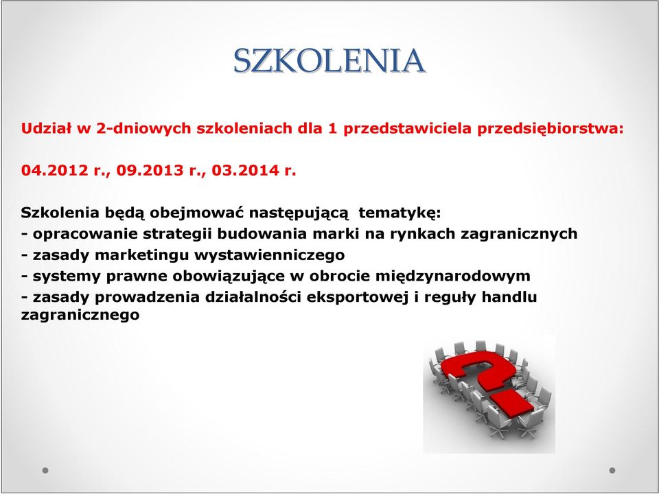 Szkolenia będą obejmować następującą tematykę: - opracowanie strategii budowania marki na rynkach