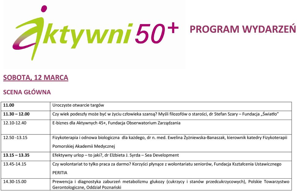 15 Fizykoterapia i odnowa biologiczna dla każdego, dr n. med. Ewelina Żyżniewska-Banaszak, kierownik katedry Fizykoterapii Pomorskiej Akademii Medycznej 13.15 13.35 Efektywny urlop to jaki?