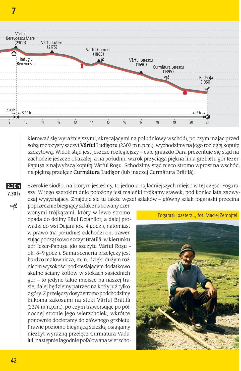 Vârful Roşu. Schodzimy stąd nieco stromo wprost na wschód, na piękną przełęcz Curmătura Ludişor (lub inaczej Curmătura Brătilă). 2.30 h 7.