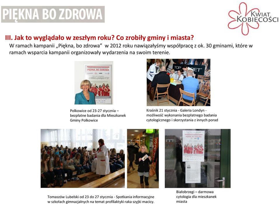 Polkowice od 23-27 stycznia bezpłatne badania dla Mieszkanek Gminy Polkowice Kraśnik 21 stycznia - Galeria Londyn - możliwość wykonania bezpłatnego