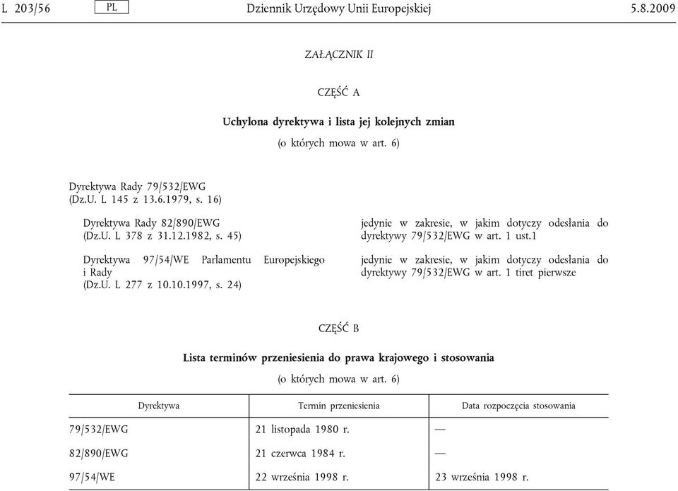 24) jedynie w zakresie, w jakim dotyczy odesłania do dyrektywy 79/532/EWG w art. 1 ust.1 jedynie w zakresie, w jakim dotyczy odesłania do dyrektywy 79/532/EWG w art.