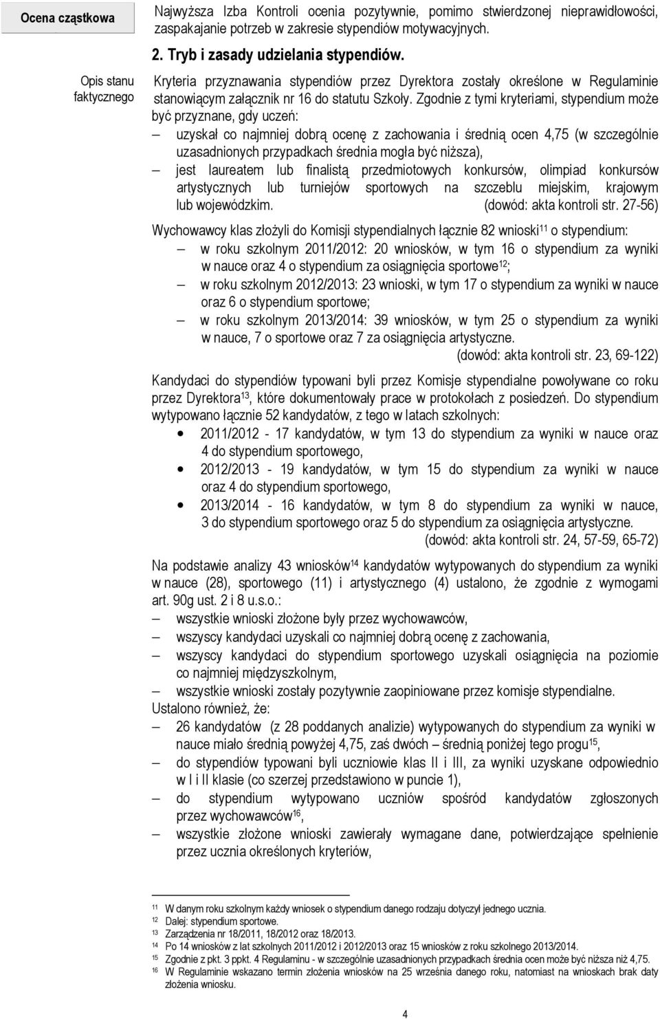 Zgodnie z tymi kryteriami, stypendium może być przyznane, gdy uczeń: uzyskał co najmniej dobrą ocenę z zachowania i średnią ocen 4,75 (w szczególnie uzasadnionych przypadkach średnia mogła być