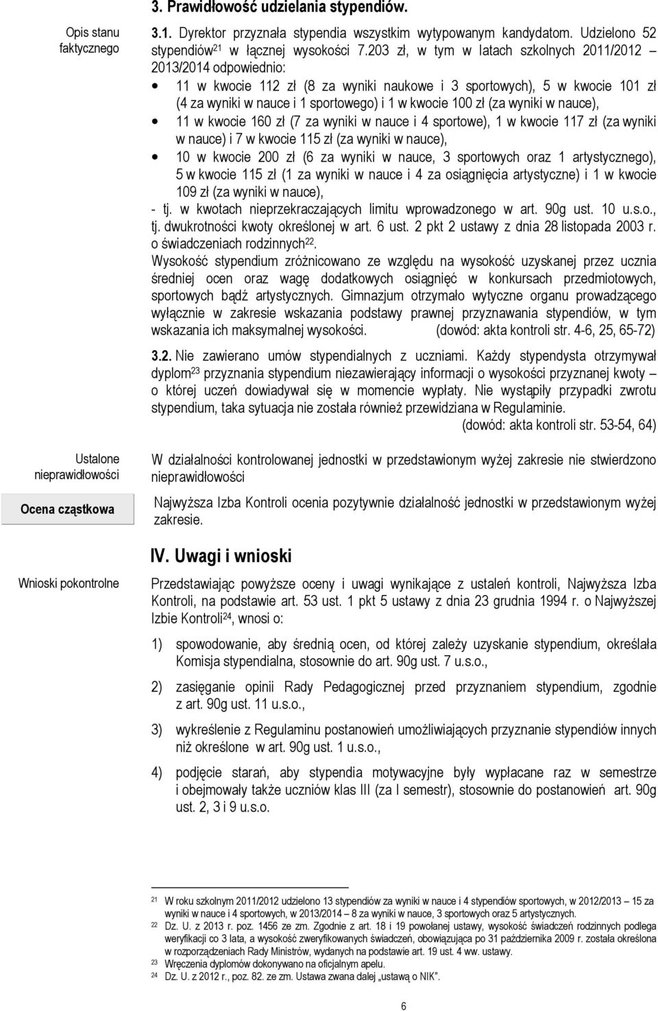 203 zł, w tym w latach szkolnych 2011/2012 2013/2014 odpowiednio: 11 w kwocie 112 zł (8 za wyniki naukowe i 3 sportowych), 5 w kwocie 101 zł (4 za wyniki w nauce i 1 sportowego) i 1 w kwocie 100 zł