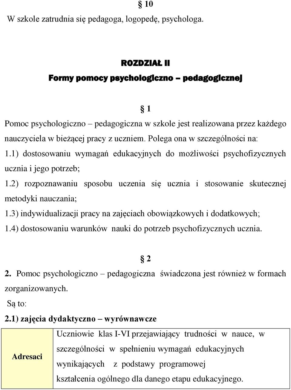 Polega ona w szczególności na: 1.1) dostosowaniu wymagań edukacyjnych do możliwości psychofizycznych ucznia i jego potrzeb; 1.