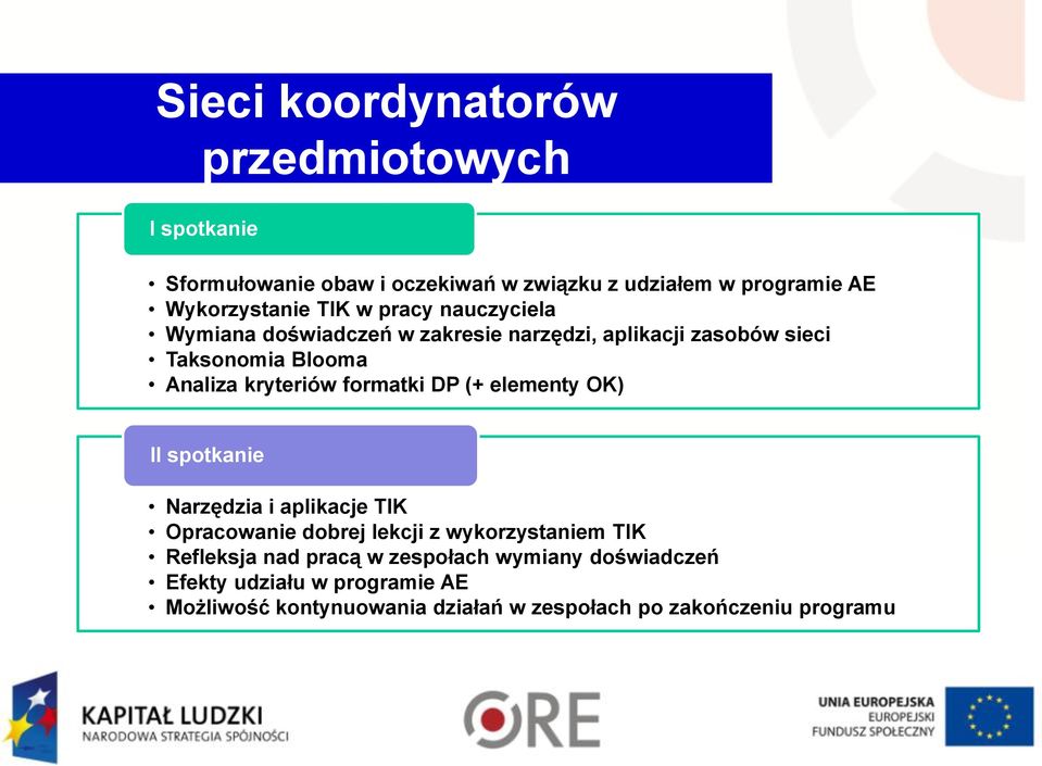 formatki DP (+ elementy OK) II spotkanie Narzędzia i aplikacje TIK Opracowanie dobrej lekcji z wykorzystaniem TIK Refleksja nad