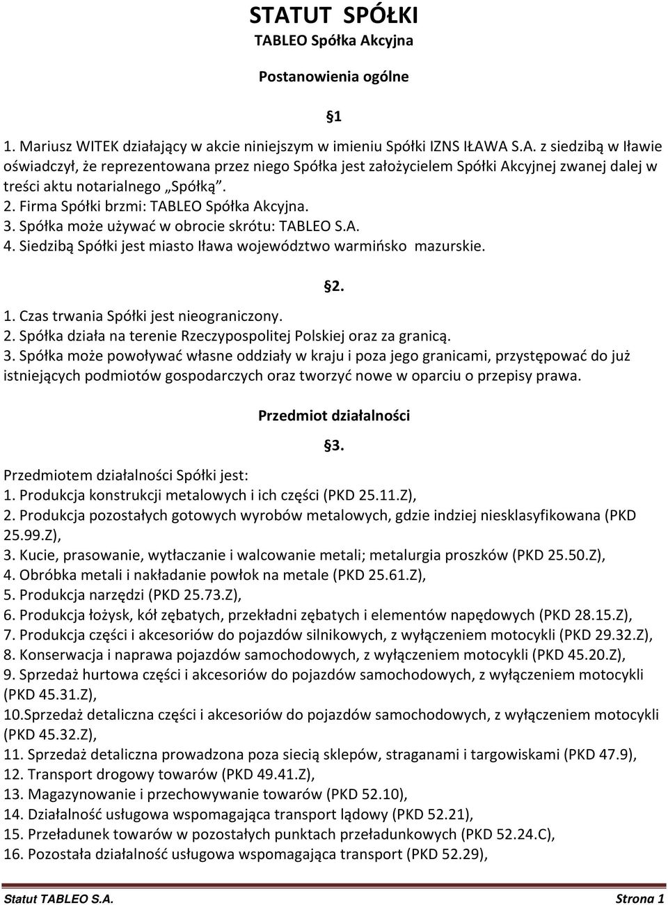 Czas trwania Spółki jest nieograniczony. 2. Spółka działa na terenie Rzeczypospolitej Polskiej oraz za granicą. 3.