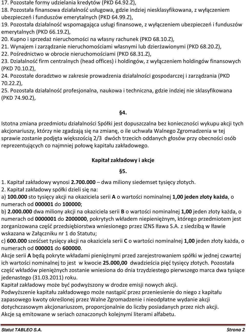 Wynajem i zarządzanie nieruchomościami własnymi lub dzierżawionymi (PKD 68.20.Z), 22. Pośrednictwo w obrocie nieruchomościami (PKD 68.31.Z), 23.