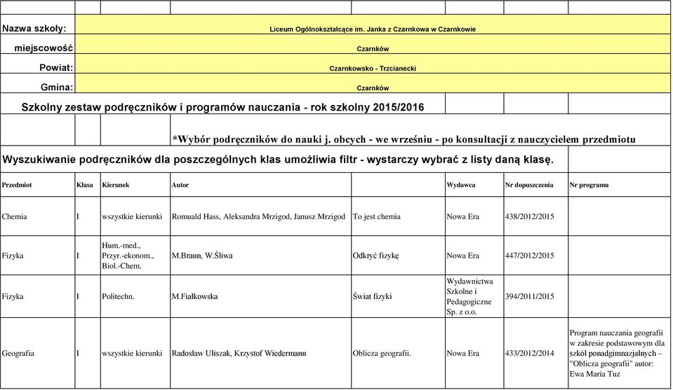 obcych - we wrześniu - po konsultacji z nauczycielem przedmiotu Wyszukiwanie podręczników dla poszczególnych klas umożliwia filtr - wystarczy wybrać z listy daną klasę.