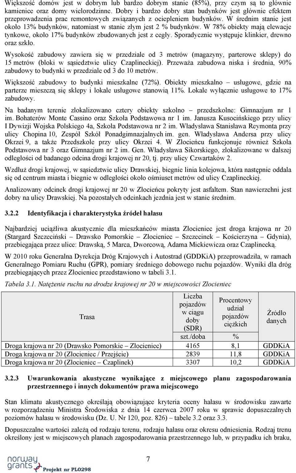 W średnim stanie jest około 13% budynków, natomiast w stanie złym jest 2 % budynków. W 78% obiekty mają elewacje tynkowe, około 17% budynków zbudowanych jest z cegły.