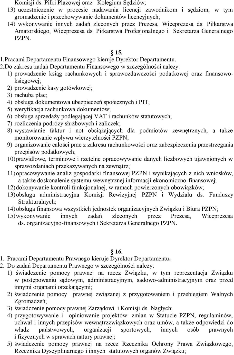 zleconych przez Prezesa, Wiceprezesa ds. Piłkarstwa Amatorskiego, Wiceprezesa ds. Piłkarstwa Profesjonalnego i Sekretarza Generalnego PZPN. 15