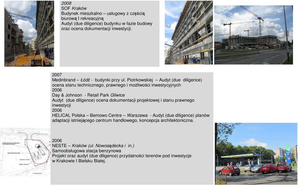 Piotrkowskiej Audyt (due diligence) ocena stanu technicznego, prawnego i możliwości inwestycyjnych Day & Johnson - Retail Park Gliwice Audyt (due diligence) ocena dokumentacji