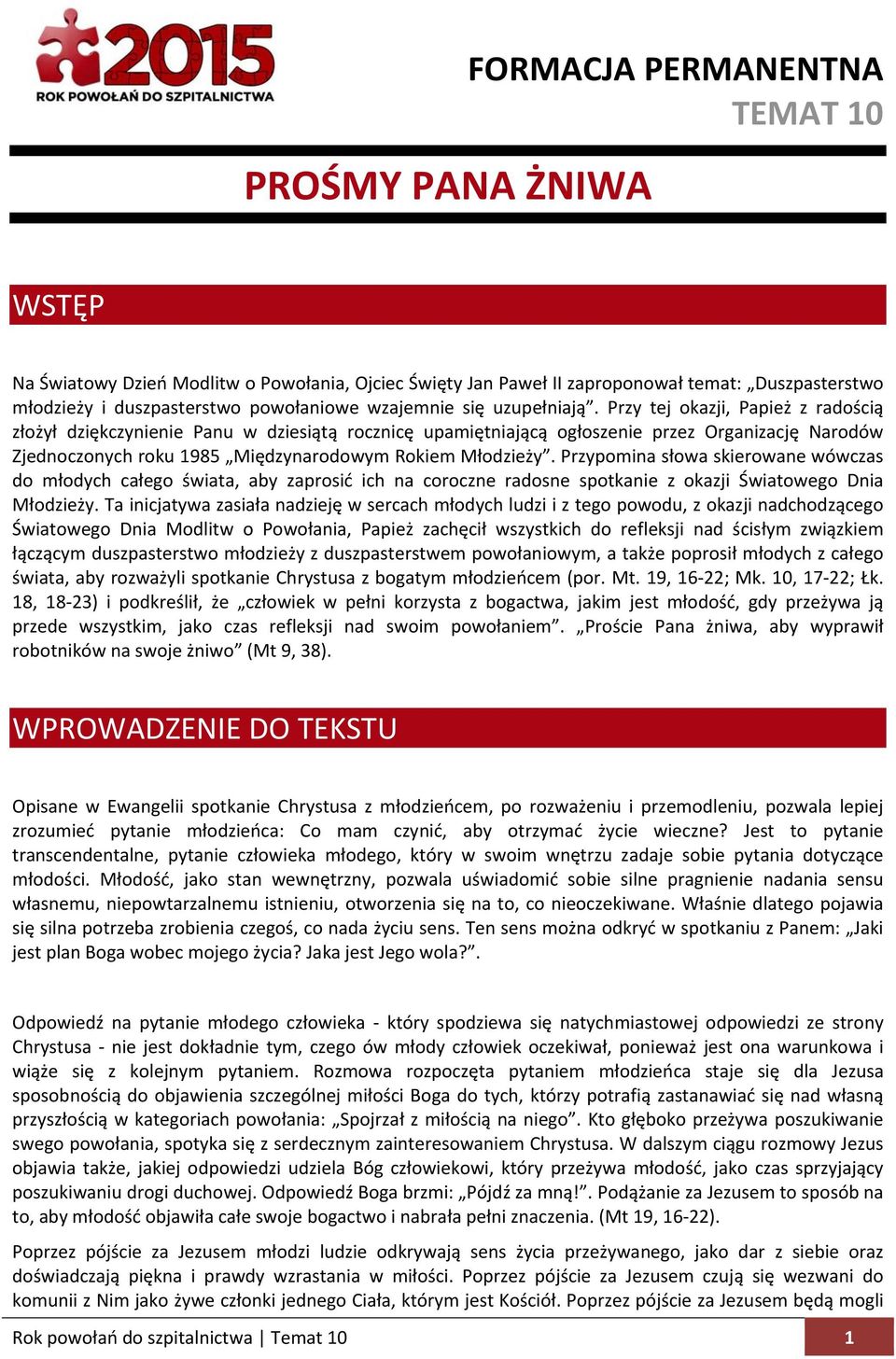 Przy tej okazji, Papież z radością złożył dziękczynienie Panu w dziesiątą rocznicę upamiętniającą ogłoszenie przez Organizację Narodów Zjednoczonych roku 1985 Międzynarodowym Rokiem Młodzieży.