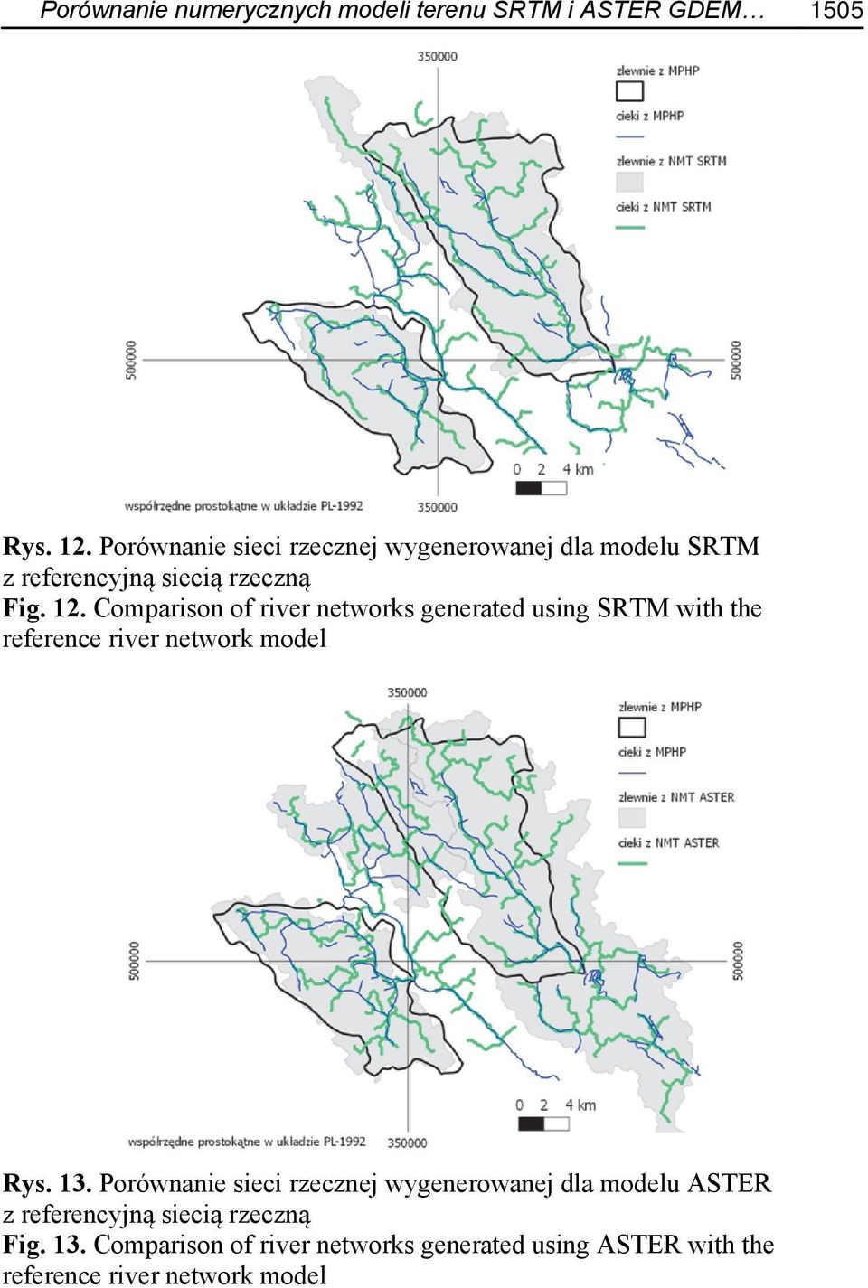 Comparison of river networks generated using SRTM with the reference river network model Rys. 13.