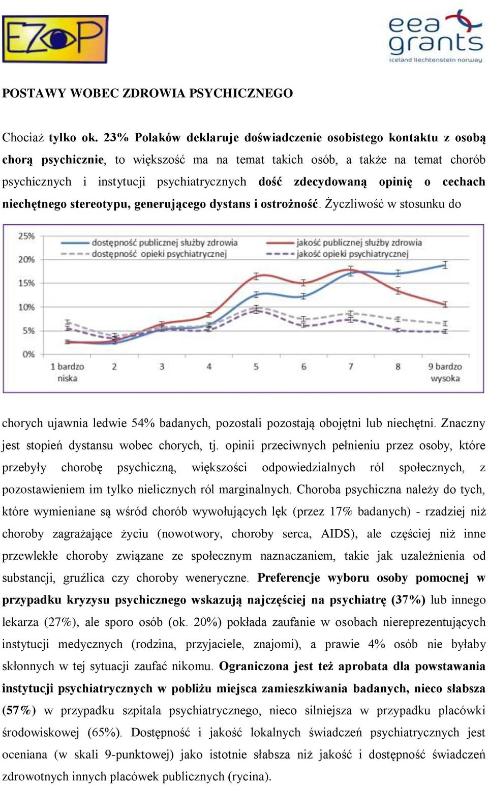 zdecydowaną opinię o cechach niechętnego stereotypu, generującego dystans i ostrożność. Życzliwość w stosunku do chorych ujawnia ledwie 54% badanych, pozostali pozostają obojętni lub niechętni.