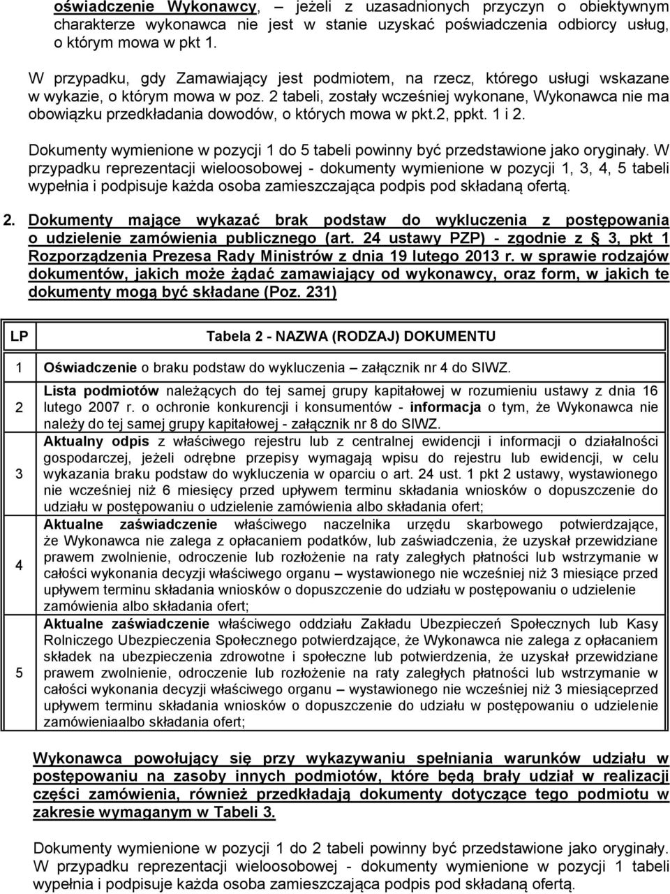 2 tabeli, zostały wcześniej wykonane, Wykonawca nie ma obowiązku przedkładania dowodów, o których mowa w pkt.2, ppkt. 1 i 2.