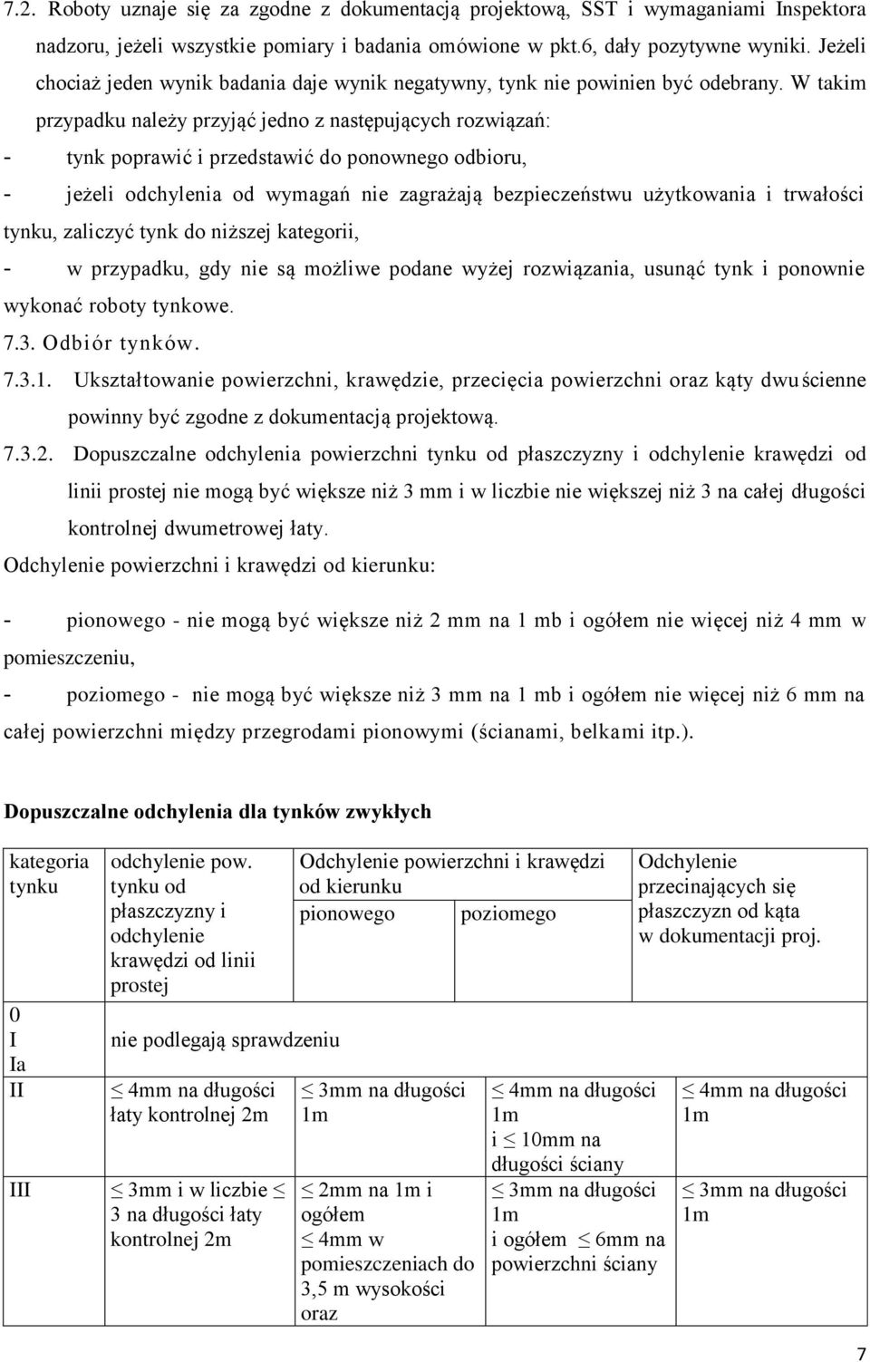 W takim przypadku należy przyjąć jedno z następujących rozwiązań: - tynk poprawić i przedstawić do ponownego odbioru, - jeżeli odchylenia od wymagań nie zagrażają bezpieczeństwu użytkowania i