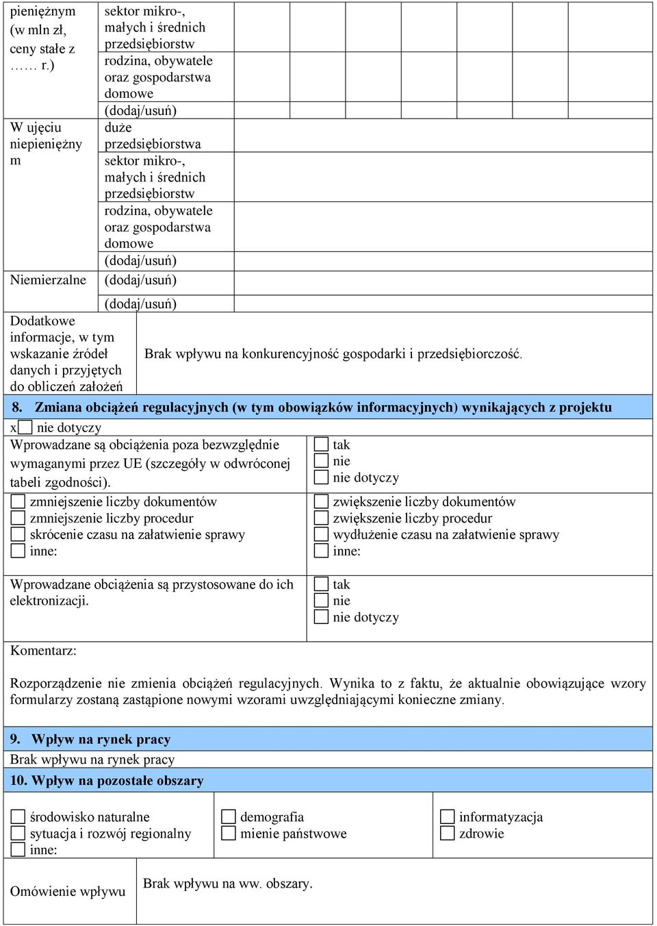 przedsiębiorstw rodzina, obywatele oraz gospodarstwa domowe (dodaj/usuń) (dodaj/usuń) (dodaj/usuń) Dodatkowe informacje, w tym wskazanie źródeł Brak wpływu na konkurencyjność gospodarki i