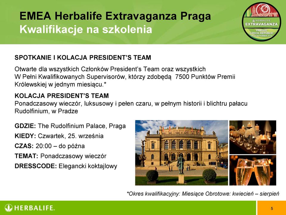 * KOLACJA PRESIDENT S TEAM Ponadczasowy wieczór, luksusowy i pełen czaru, w pełnym historii i blichtru pałacu Rudolfinium, w Pradze GDZIE: The